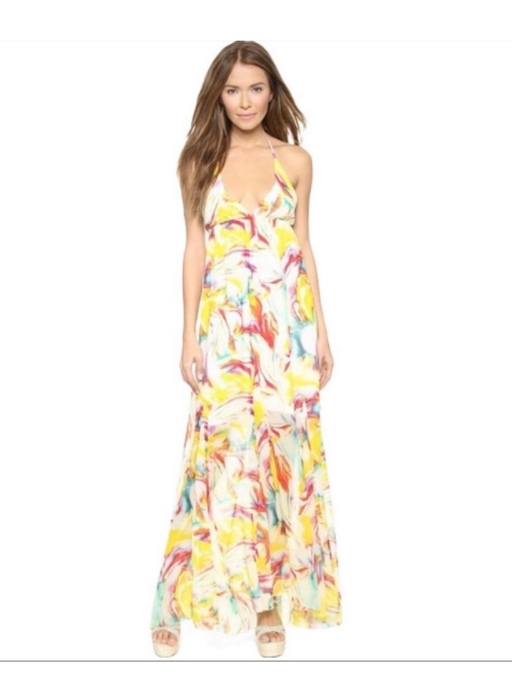 Alice + Olivia White Multicolor Halter Maxi Dress - Picture 3 of 5